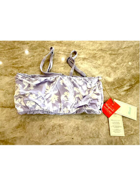 Maaji Purple White Floral Reversible Bikini Top L, tropical lavender, palm tree